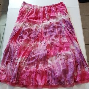 Pink and Purple Tie Dye Sequined Embellished Women's Lg Maxi Skirt waist 34in